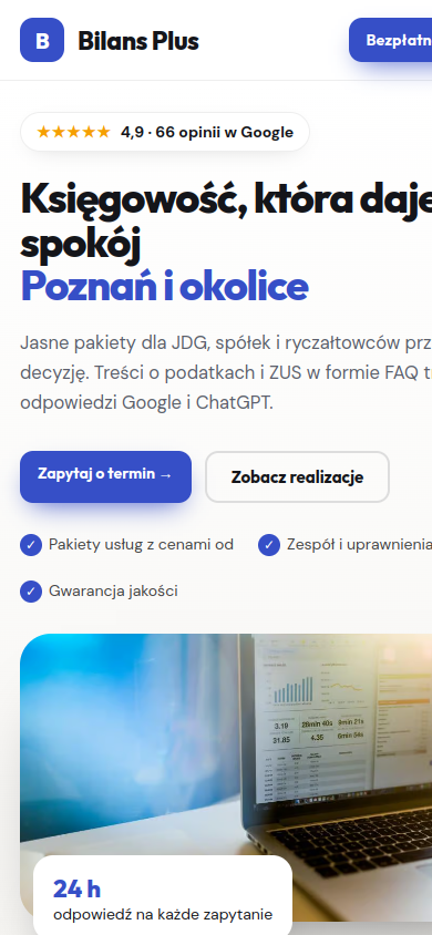 Przykładowa strona internetowa Novi dla branży: Biura rachunkowe – widok na smartfonie